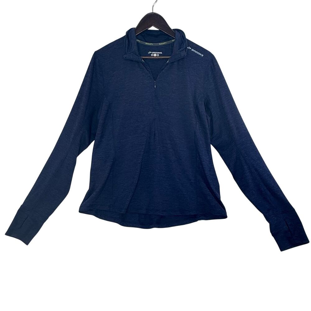 Brooks Run Happy Quarter Zip Running Top Womens XL Navy Thumbholes Pocket
